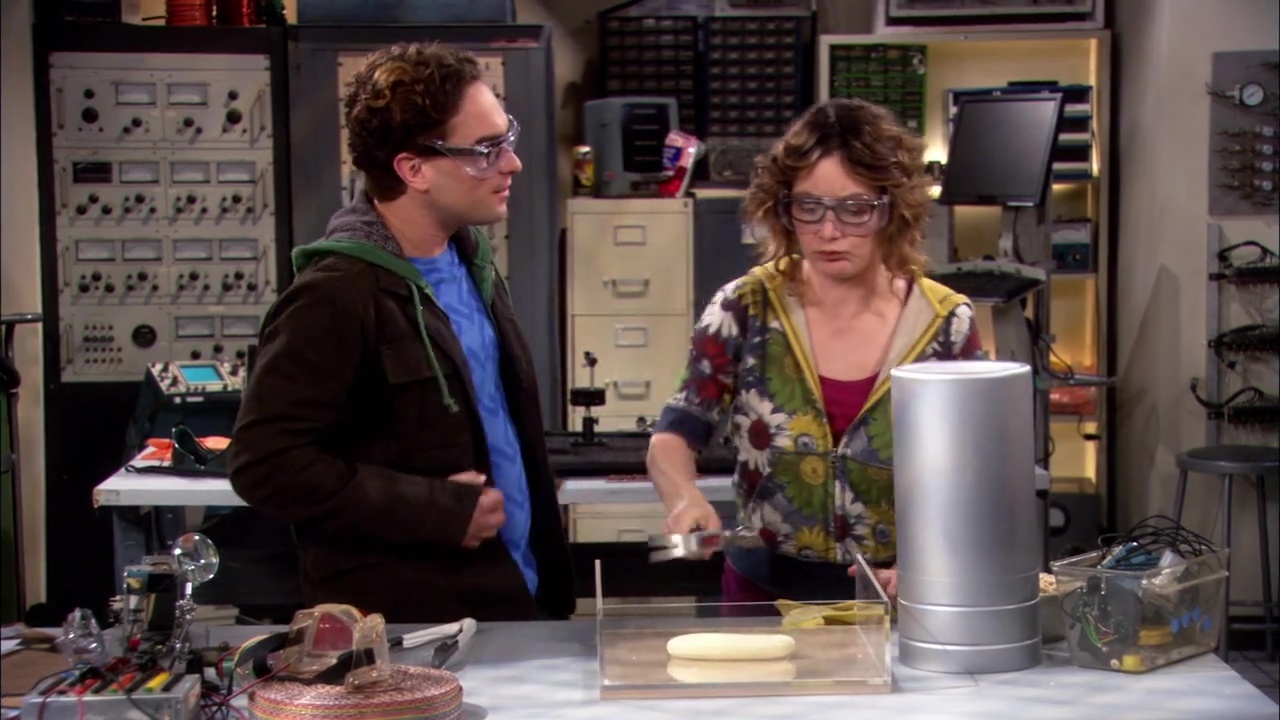 Leonard: Why are you smashing a flash frozen banana. Lesley: Because I